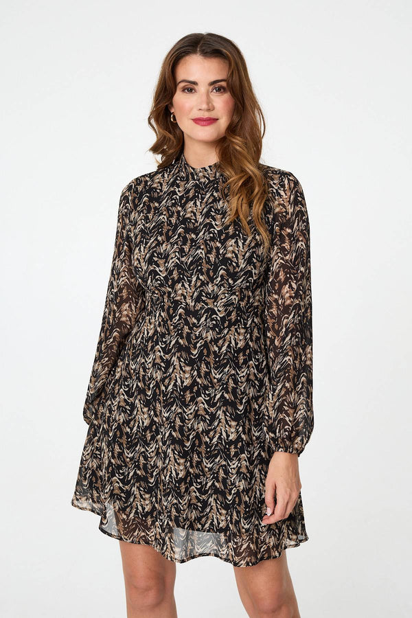 Black | Abstract Semi Sheer Short Skater Dress