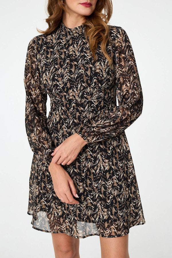 Black | Abstract Semi Sheer Short Skater Dress