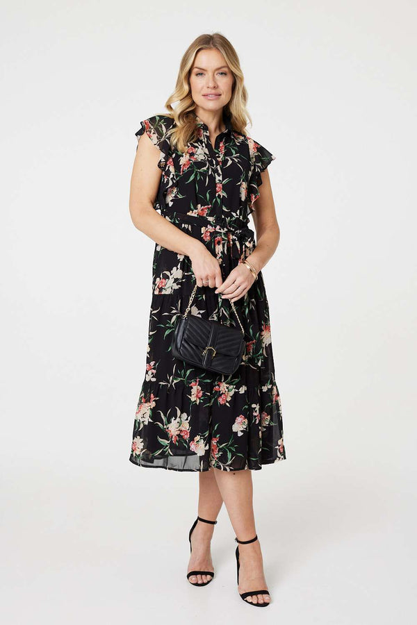 Black | High Neck Midi Skater Knit Dress
