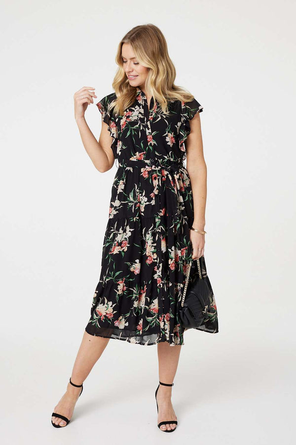 Black | High Neck Midi Skater Knit Dress