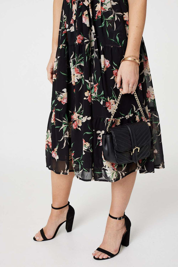 Black | High Neck Midi Skater Knit Dress