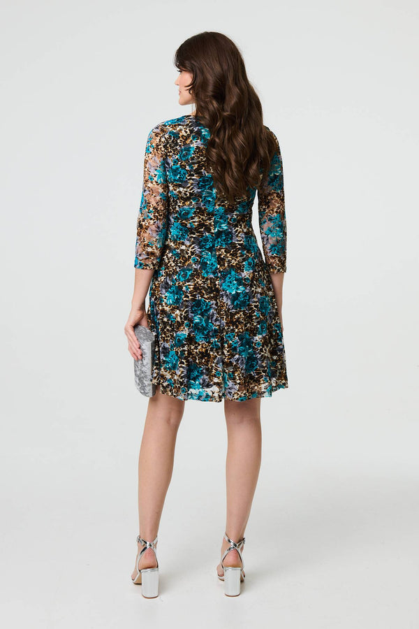Turquoise | Floral Lace Short Fit & Flare Dress