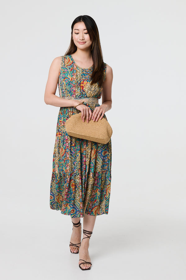 Beige | Mosaic Print Sleeveless Midi Smock Dress