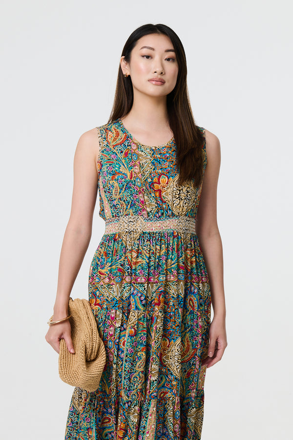Beige | Mosaic Print Sleeveless Midi Smock Dress