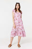 Pink | Floral Print Cap Sleeve Midi Dress