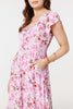 Pink | Floral Print Cap Sleeve Midi Dress