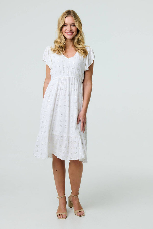 White | Embellished Relaxed Midi Dress