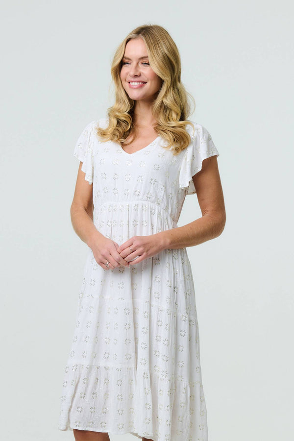 White | Embellished Relaxed Midi Dress