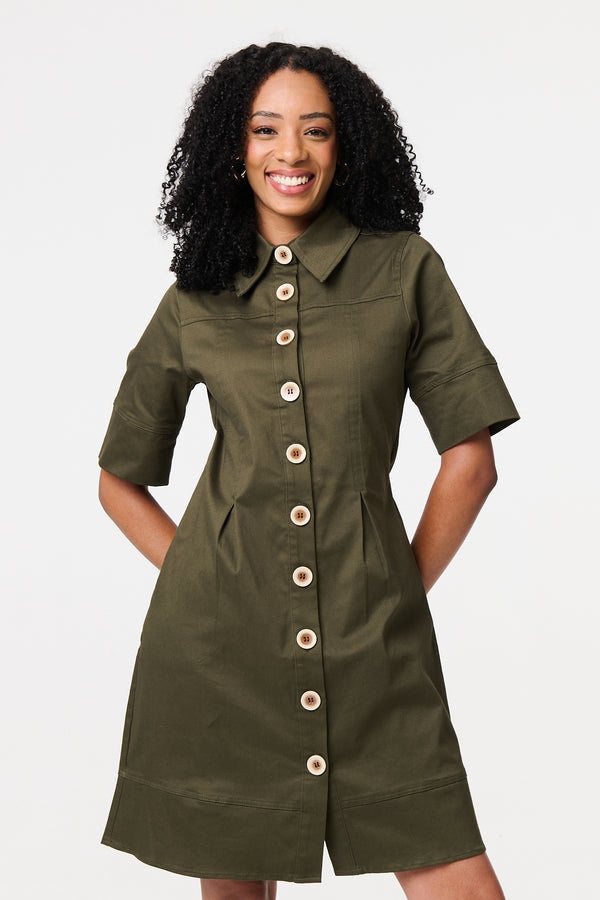 Khaki | Boxy Button Down Shirt Mini Dress
