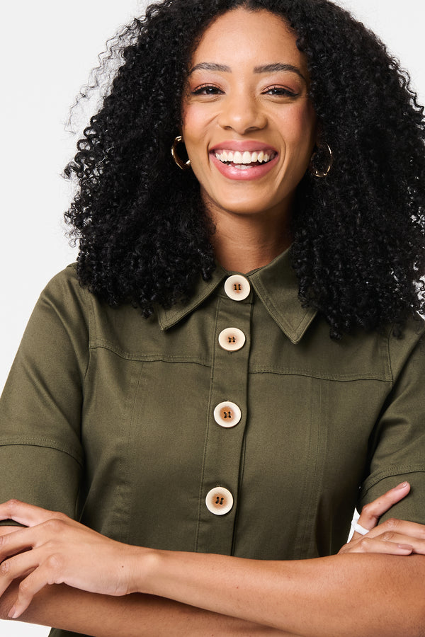 Khaki | Boxy Button Down Shirt Mini Dress