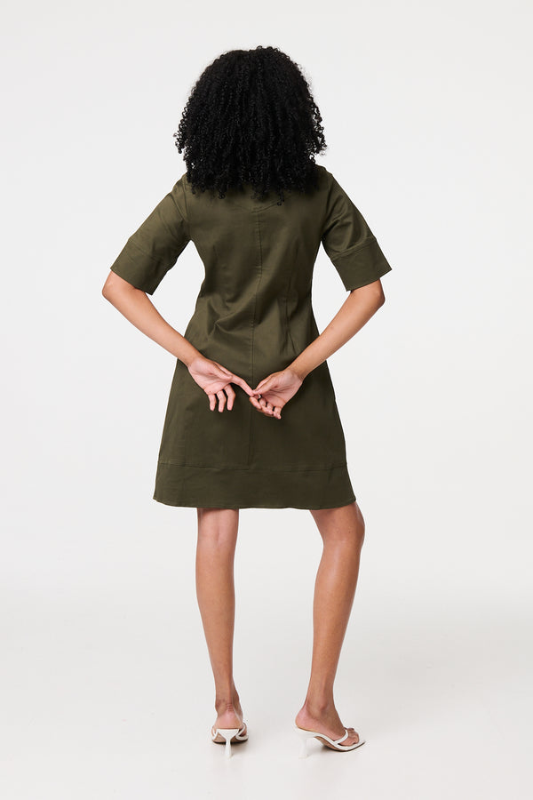 Khaki | Boxy Button Down Shirt Mini Dress