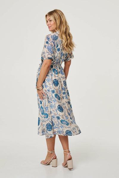 Contrast Trim Tie Waist Floral Dress