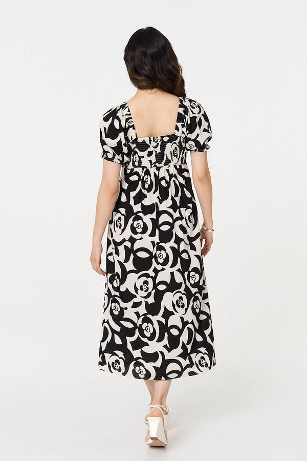 Black | Abstract Tie Up Bardot Midi Dress