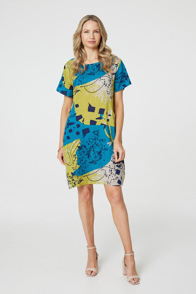 Abstract Print Short Sleeve Shift Dress | Izabel London