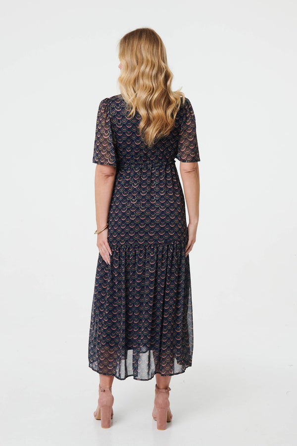 Blue | Printed Sheer Layered Empire Maxi Dress
