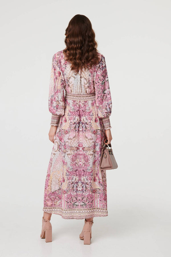 Pink | Floral Border Print Empire Maxi Dress