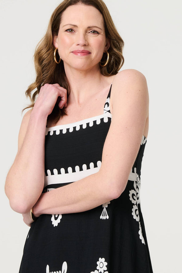 Black | Ikat Print Sleeveless A-Line Maxi Dress