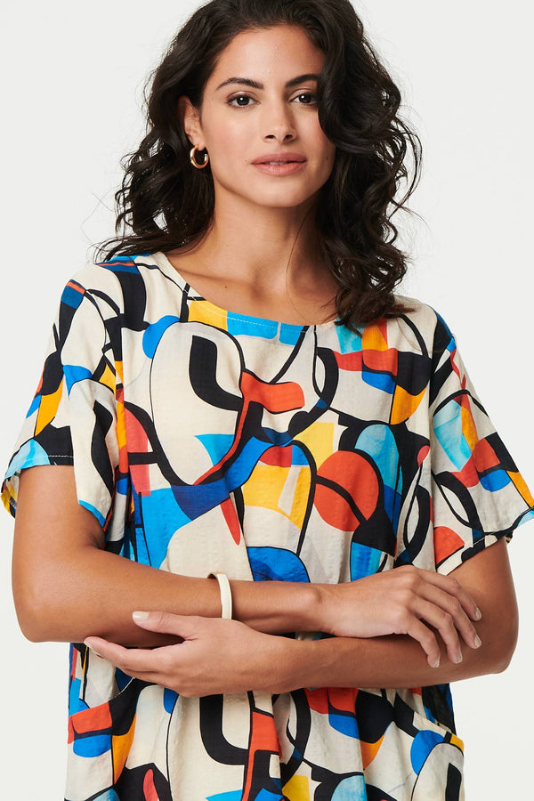 Blue | Abstract Print Knee Length Shift Dress