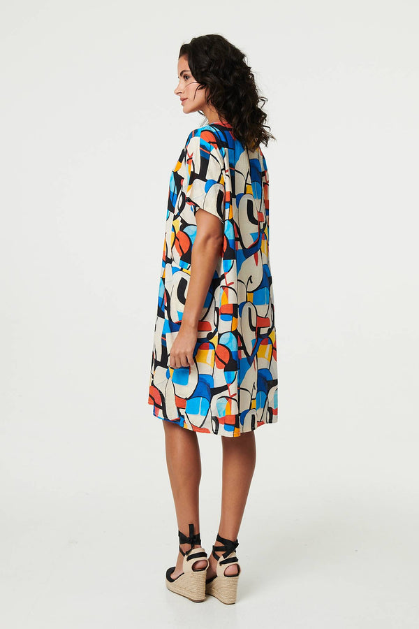 Blue | Abstract Print Knee Length Shift Dress