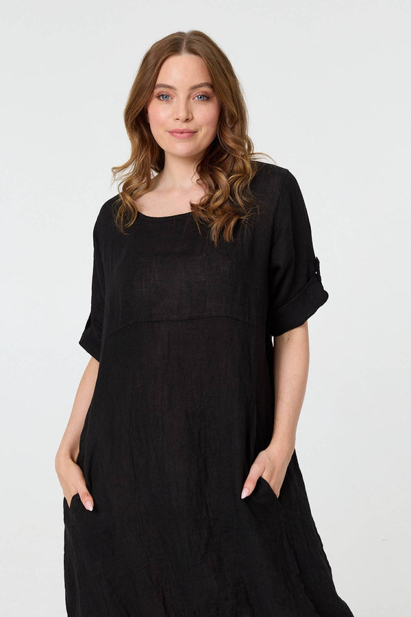 Black | Oversized 3/4 Sleeve Midi Dress