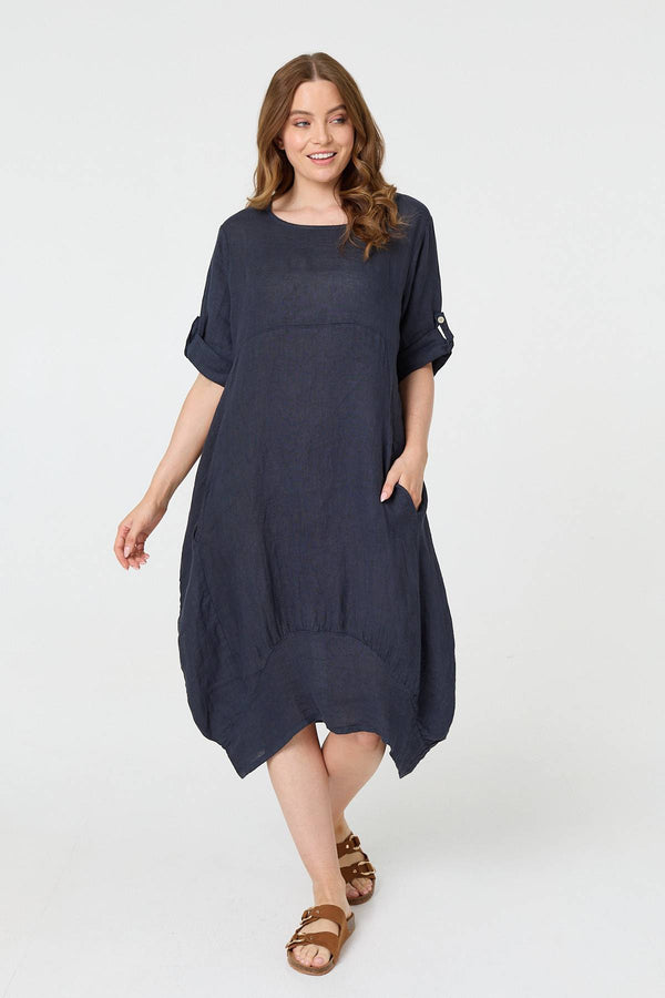 Navy | Oversized 3/4 Sleeve Midi Dress
