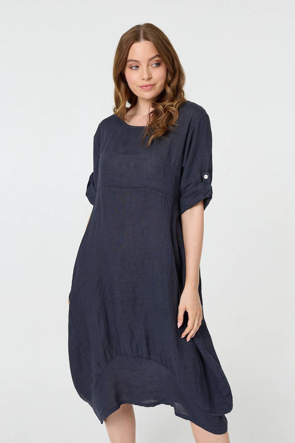 Navy | Oversized 3/4 Sleeve Midi Dress