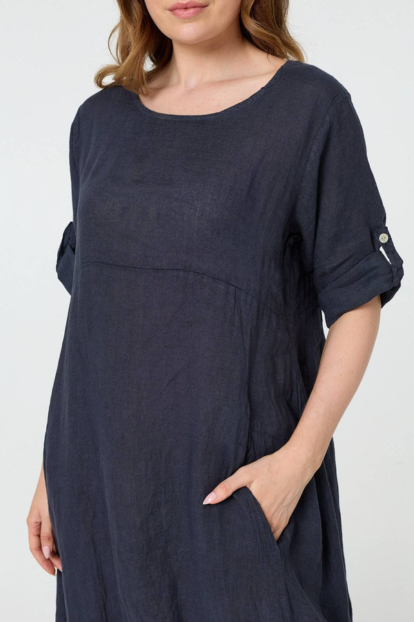 Navy | Oversized 3/4 Sleeve Midi Dress