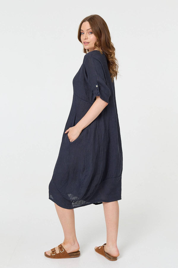 Navy | Oversized 3/4 Sleeve Midi Dress