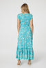 Blue | Floral Border Print V-Neck Dress