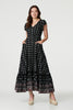 Black | Printed V-Neck Lace Hem Maxi Dress