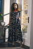 Navy | Printed Shirred Waist Maxi Dress : Model is 5'8