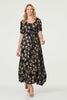 Navy | Printed Shirred Waist Maxi Dress : Model is 5'10