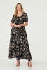 Navy | Printed Shirred Waist Maxi Dress