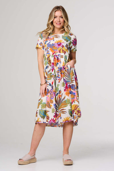 Floral Short Sleeve Relaxed Midi Dress Izabel London