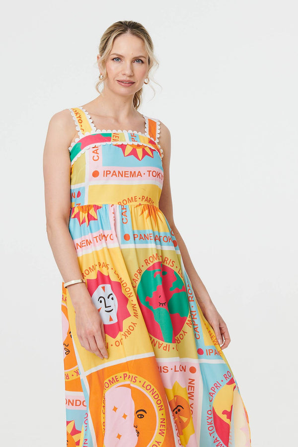 Orange | Patchwork Print Sleeveless Maxi Dress