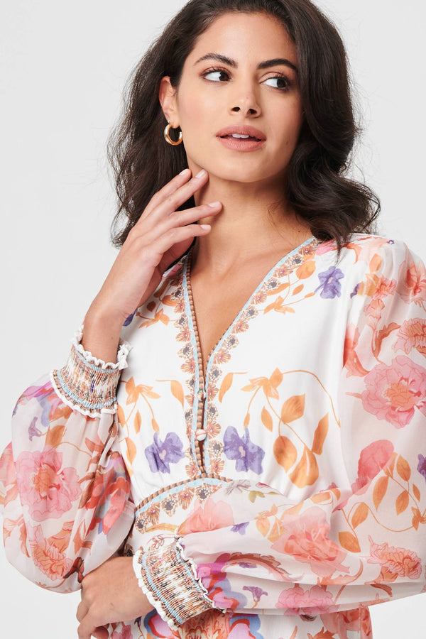 Pink | Floral Sheer Sleeve Empire Maxi Dress