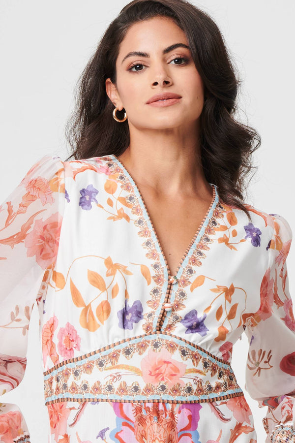Pink | Floral Sheer Sleeve Empire Maxi Dress