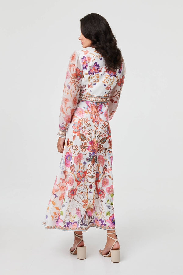 Pink | Floral Sheer Sleeve Empire Maxi Dress