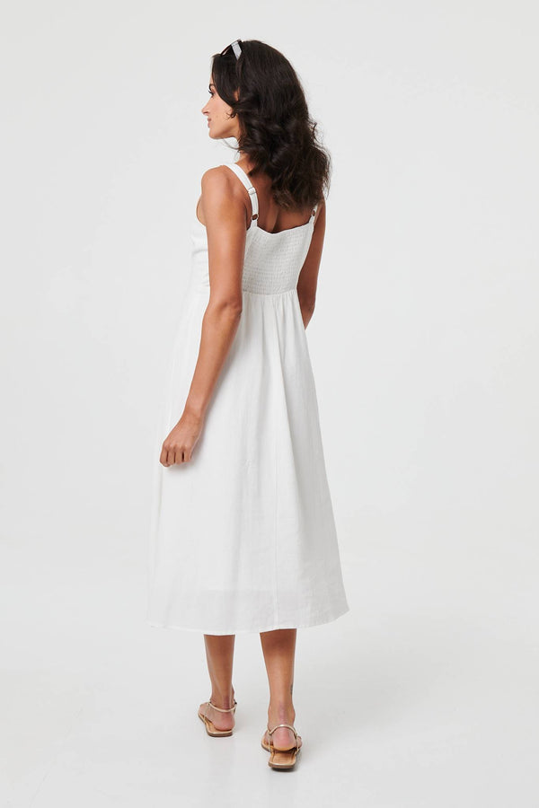 White | Sleeveless A-Line Scoop Neck Midi Dress