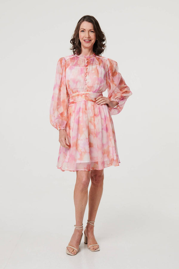 Pink | High Neck Semi Sheer Short Dress