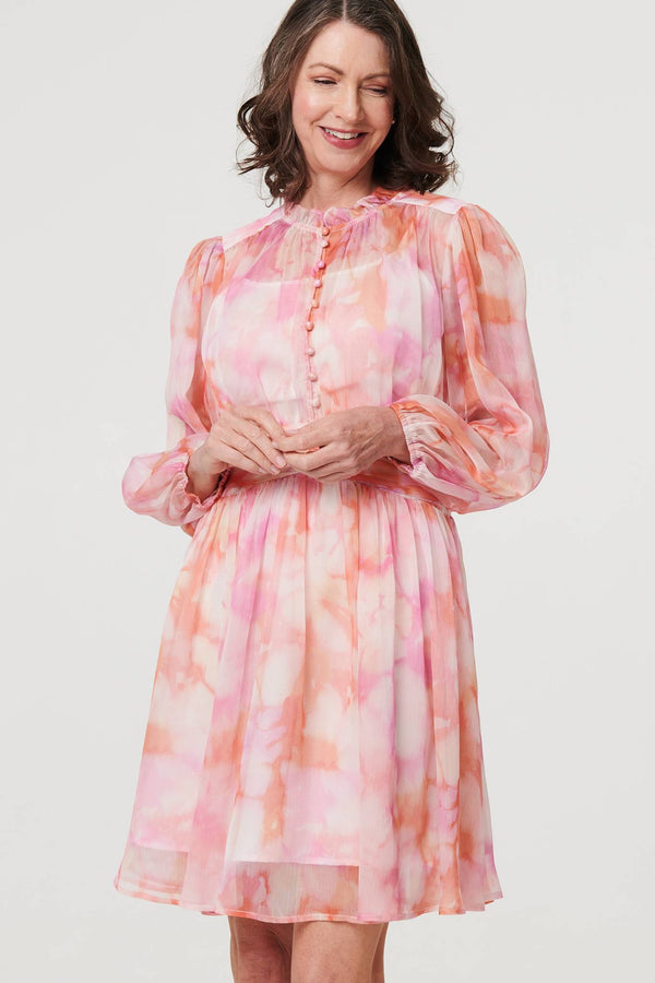 Pink | High Neck Semi Sheer Short Dress : Model is 5'8"/172 cm and wears UK10/EU38/US6/AUS10