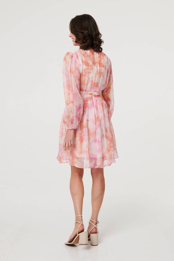 Pink | High Neck Semi Sheer Short Dress