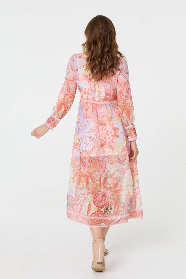 Pink | Printed Puff Sleeve Empire Maxi Dress