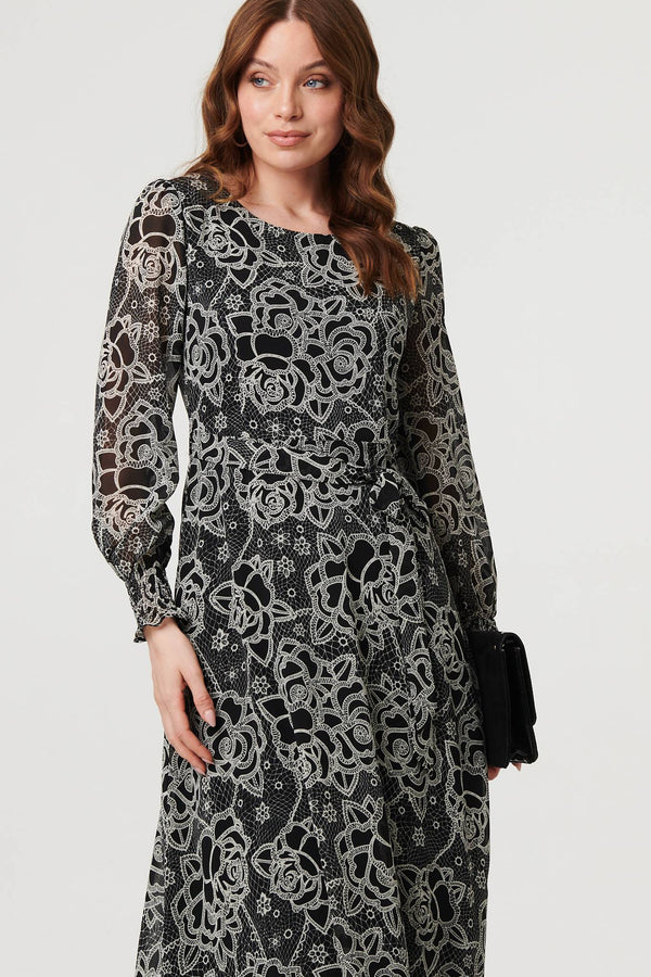 Black | Printed Semi Sheer Layer Maxi Dress
