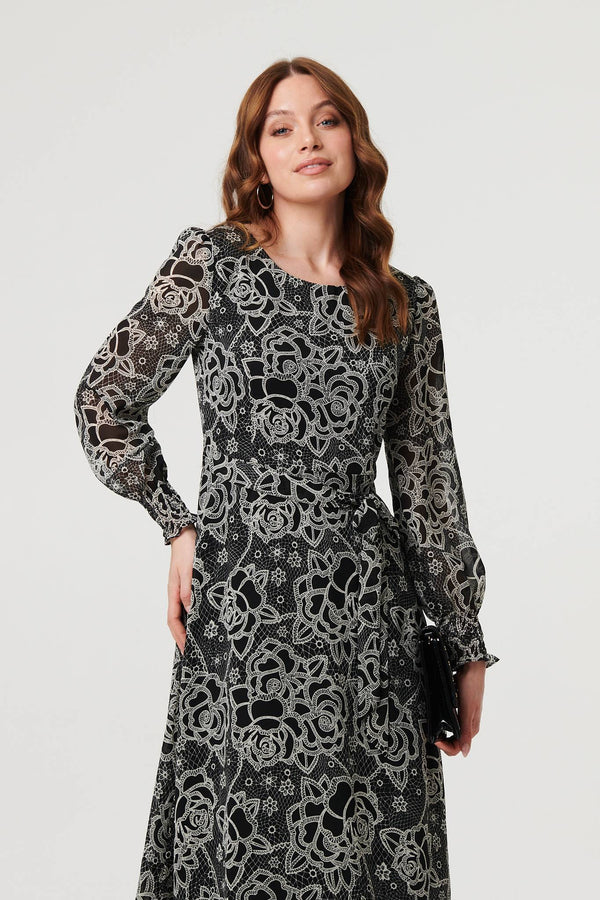 Black | Printed Semi Sheer Layer Maxi Dress