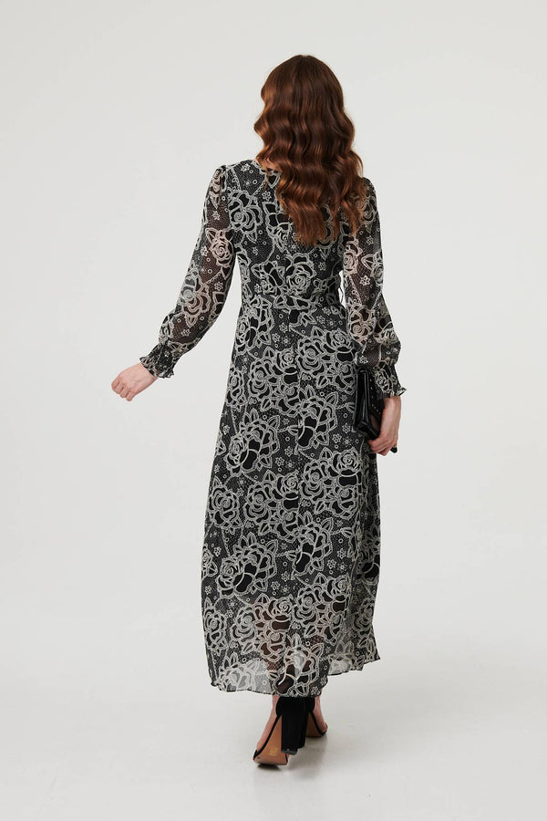 Black | Printed Semi Sheer Layer Maxi Dress