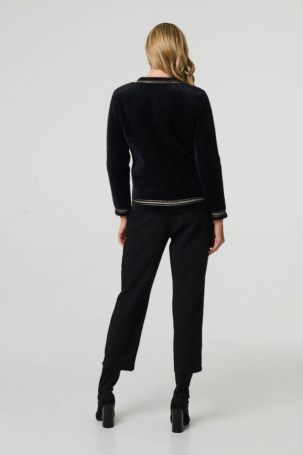 Black | Embroidered Trim Knitted Smart Jacket