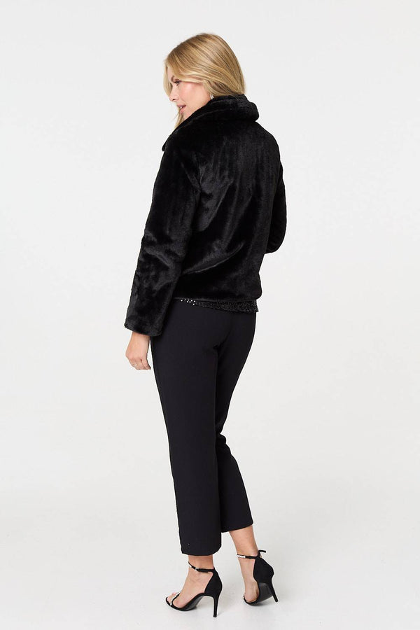 Black | Faux Fur Zip Detail Cropped Jacket
