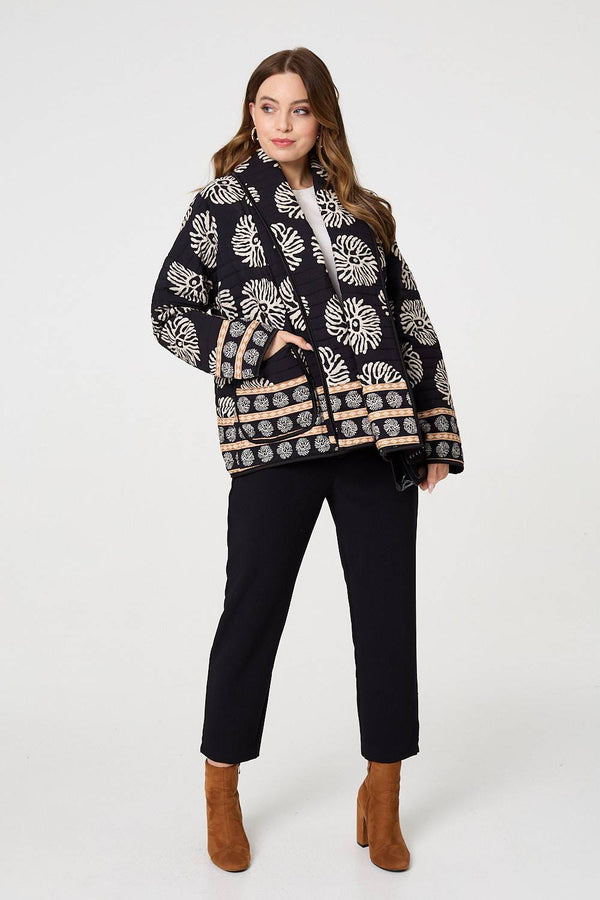 Black | Printed Padded Open Front Jacket