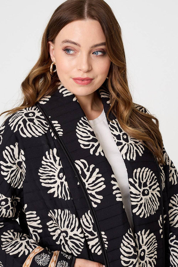 Black | Printed Padded Open Front Jacket